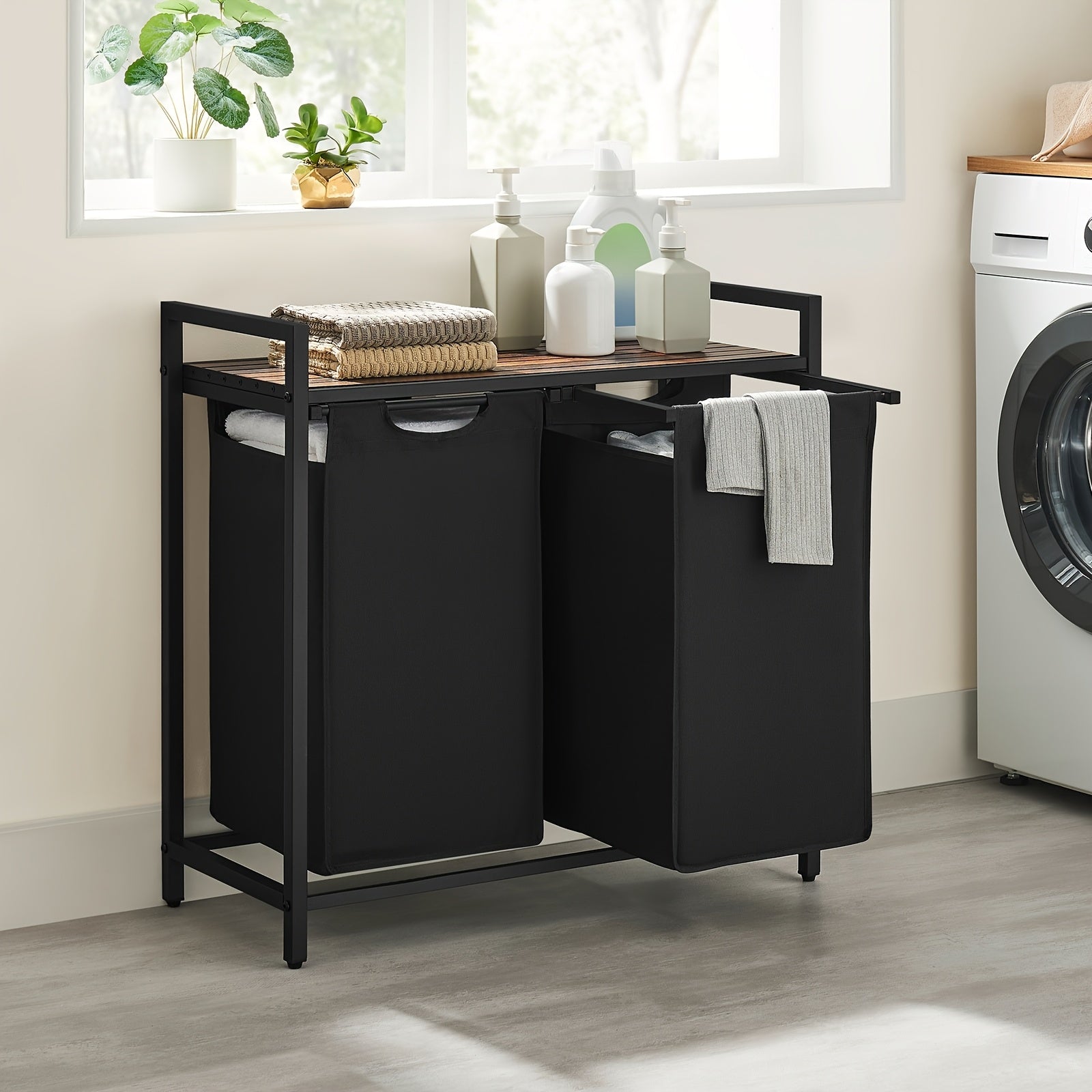 Dual Compartment Laundry Basket with Removable Bags
